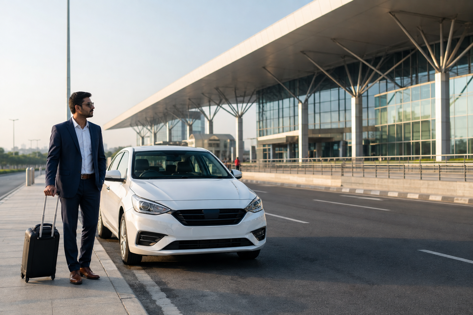 Business traveller with private airport cab at Pune Airport