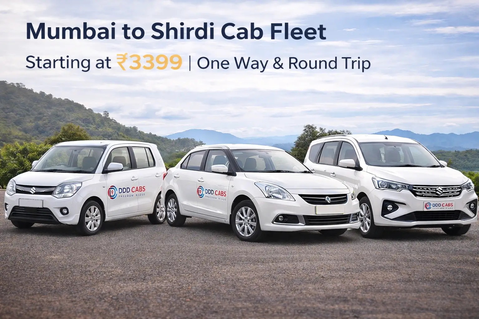 DDD Cabs fleet vehicle for a Shirdi outstation trip